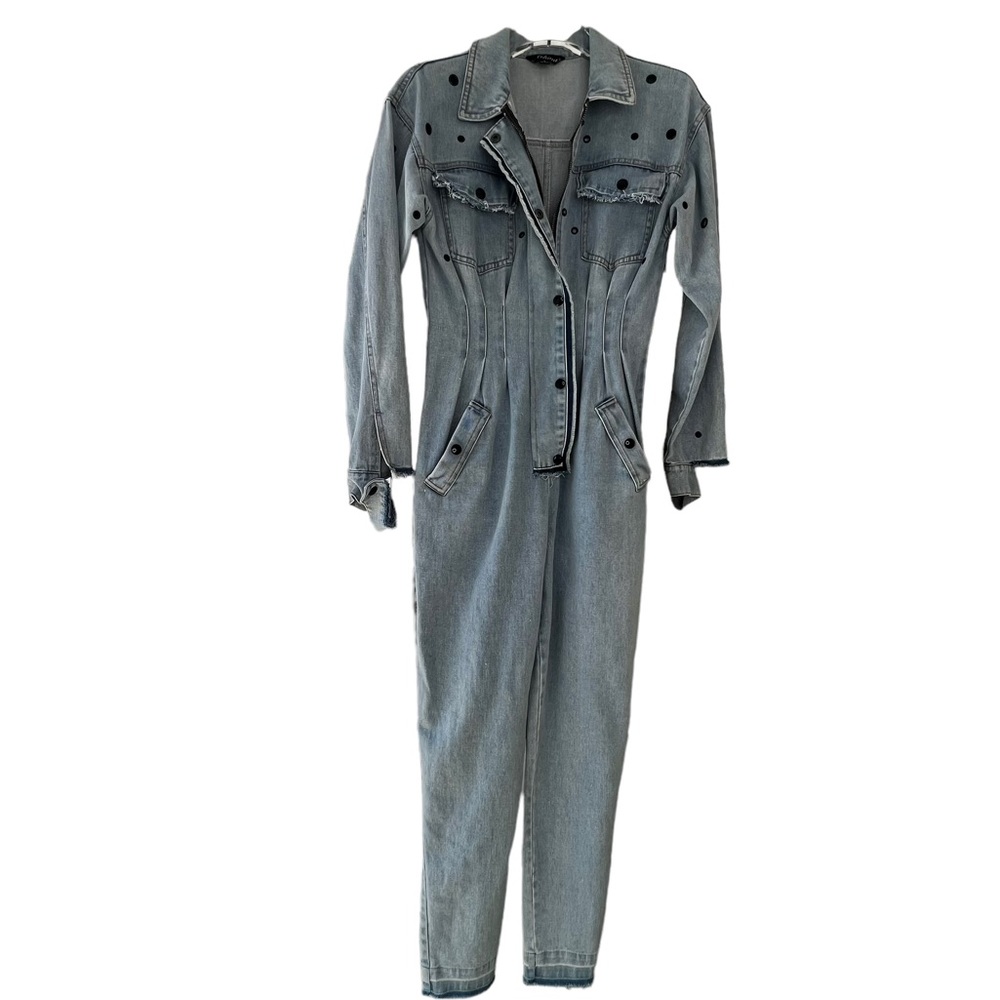 Athina Lightwash Denim Gramets POCKETS Distressed Distroyed Jumpsuit Small